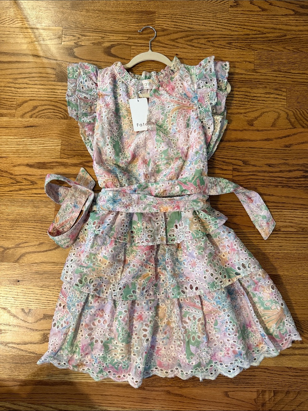 Fate Pastel Multicolor Floral Eyelet Ruffle Dress